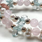 Alashan Agate Charm + Pink Morganite +Aquamarine w/ Freshwater Pearl Dual- Loop Bracelet