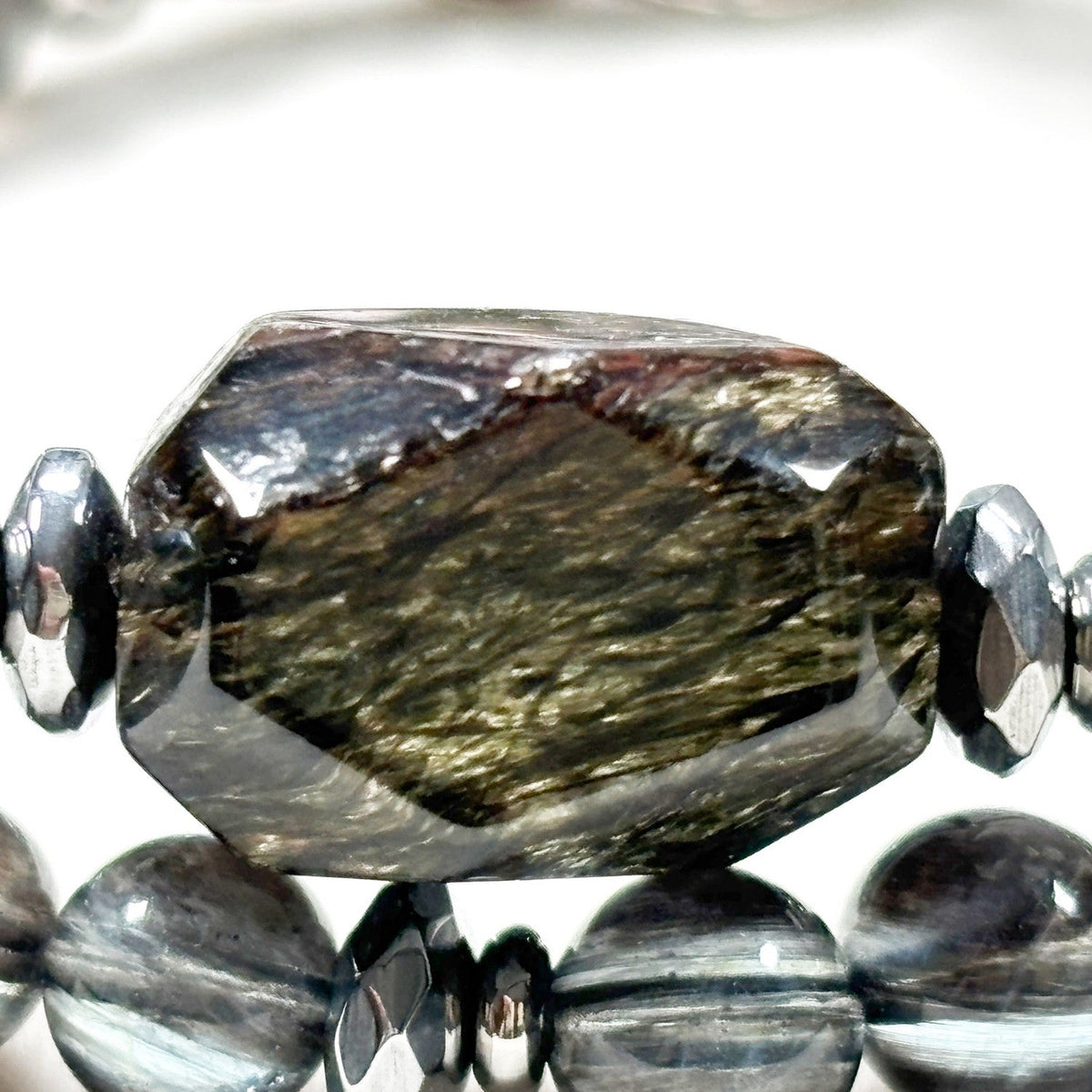 Blackgold Super Seven Quartz Charm w/ Black Skeletal Sunstone Dual -Loop Bracelet