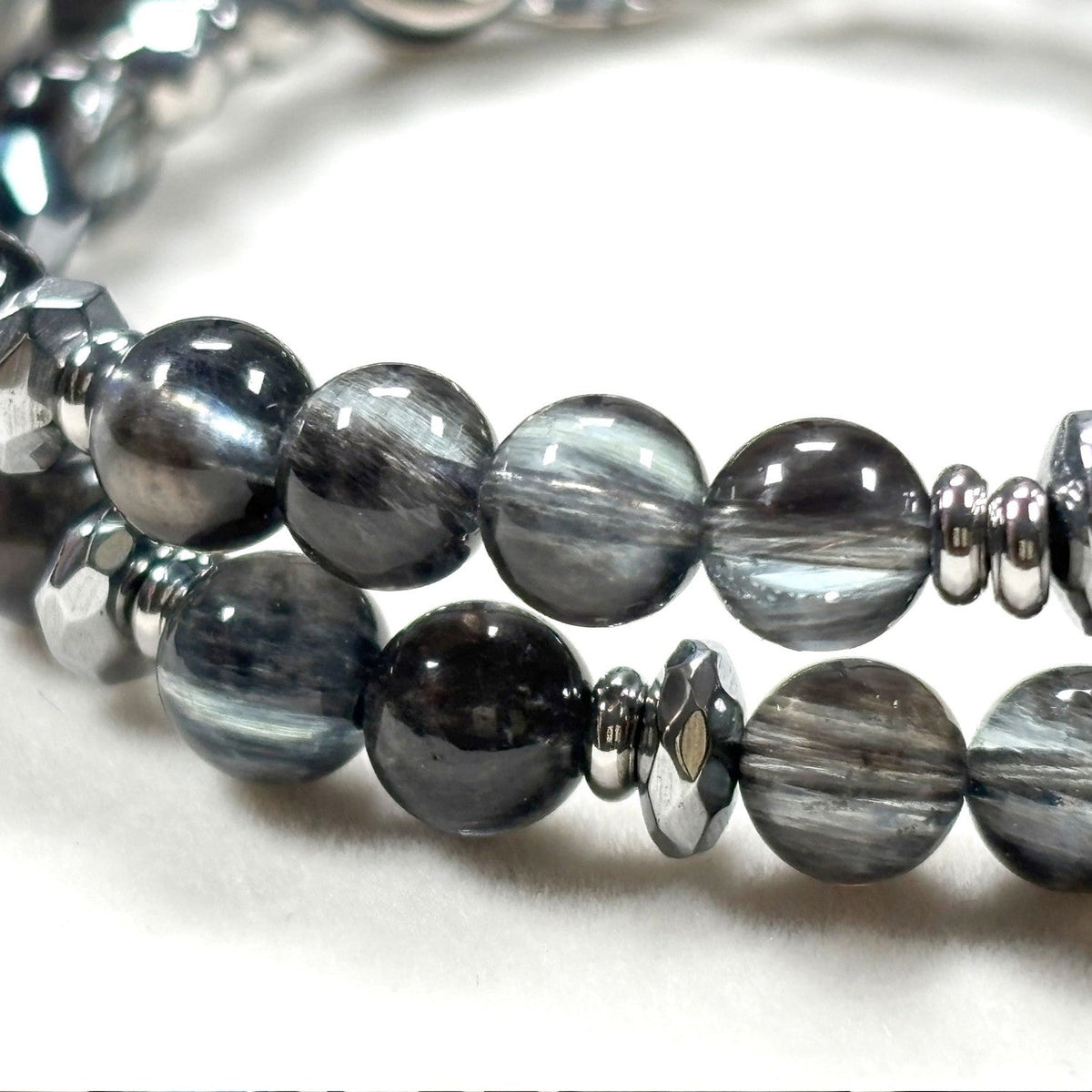 Blackgold Super Seven Quartz Charm w/ Black Skeletal Sunstone Dual -Loop Bracelet