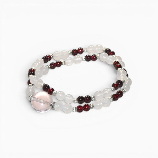 Mozambique Rose Quartz Charm + Garnet w/ Moonstone Dual- Loop Bracelet