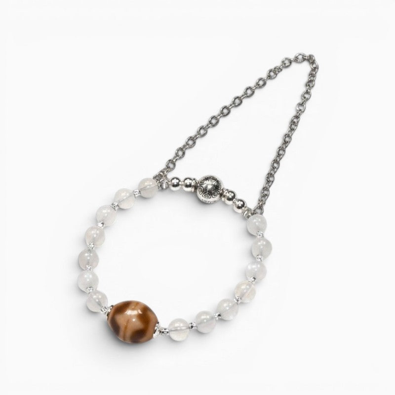 Double Tiger Tooth Dzi Bead w/ Moonstone Bangle