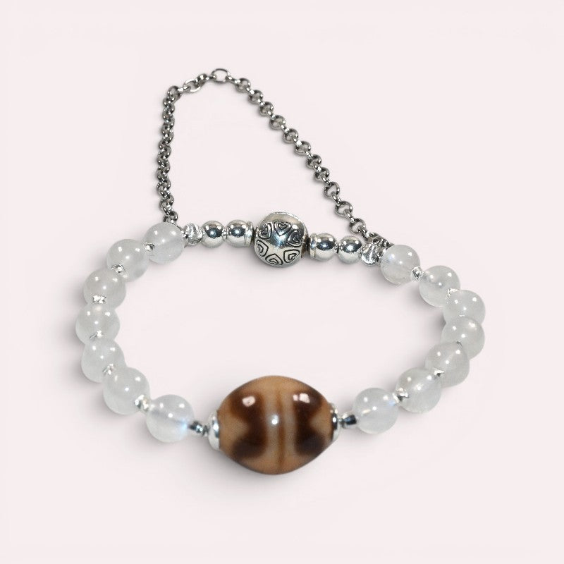Double Tiger Tooth Dzi Bead w/ Moonstone Bangle