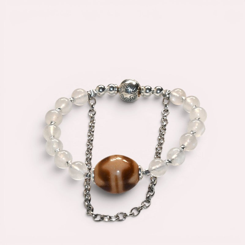 Double Tiger Tooth Dzi Bead w/ Moonstone Bangle