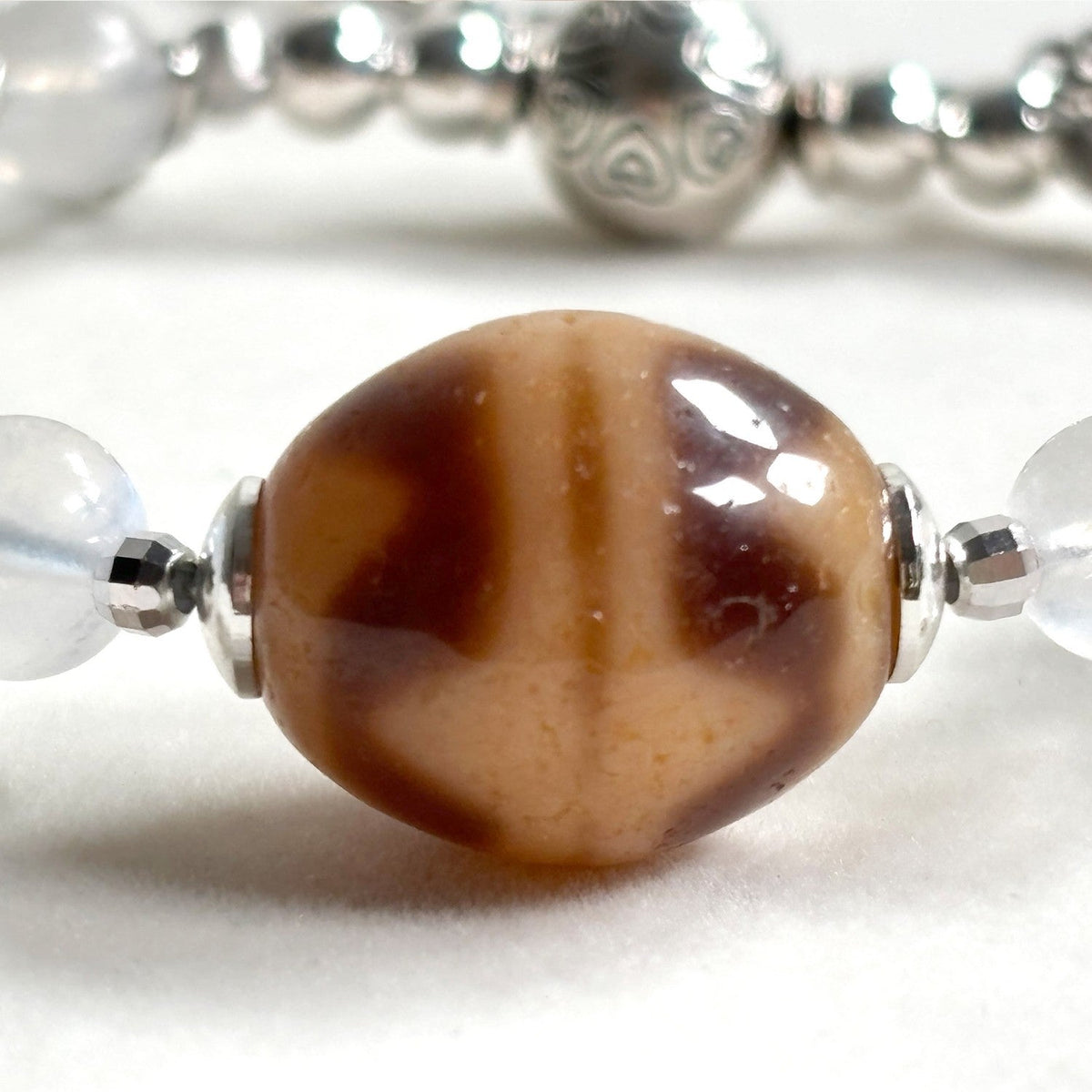 Double Tiger Tooth Dzi Bead w/ Moonstone Bangle