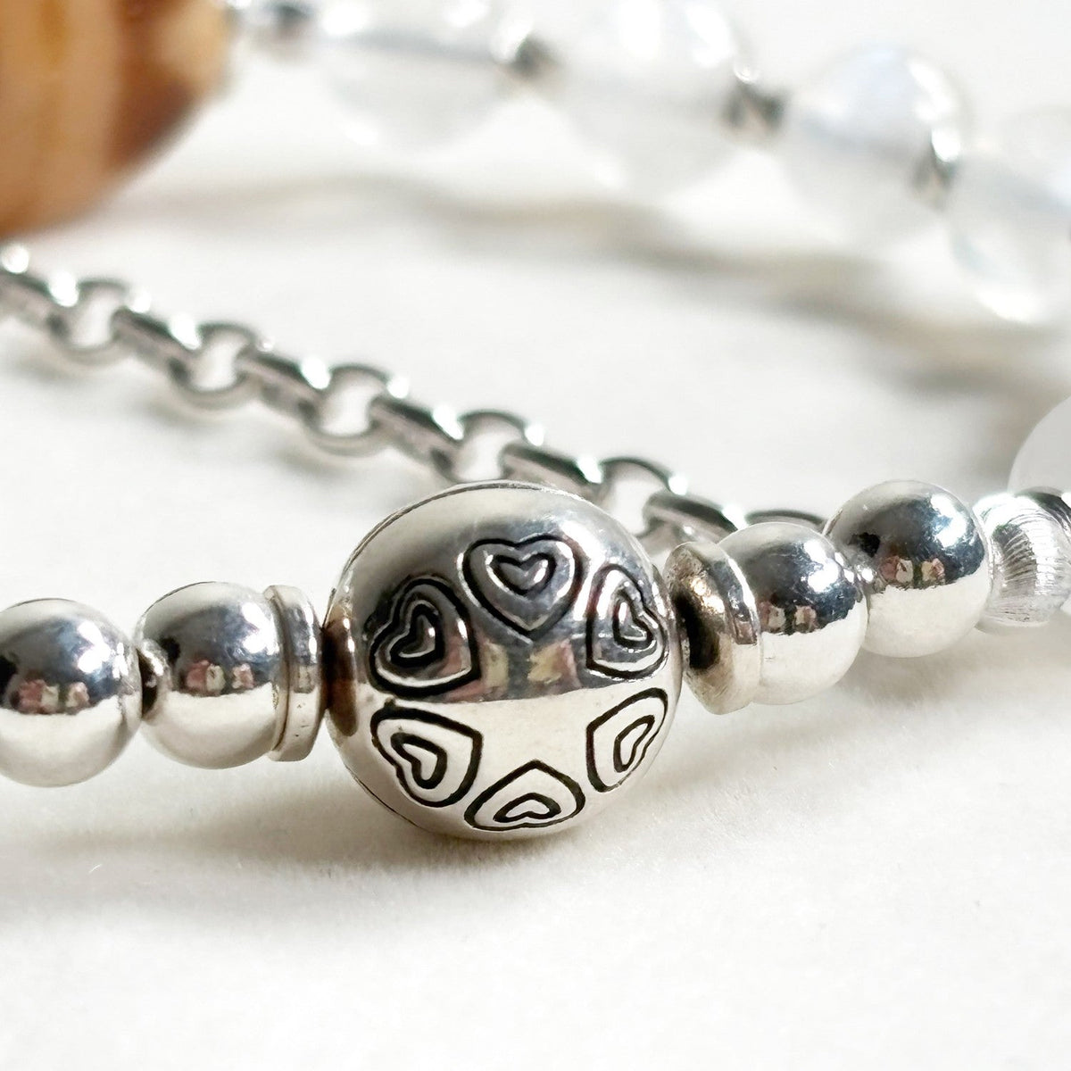 Double Tiger Tooth Dzi Bead w/ Moonstone Bangle