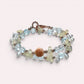 Alashan Agate Charm + Blue Topaz+ Prehnite w/ Freshwater Pearl Dual- Loop Bracelet