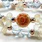 Alashan Agate Charm + Blue Topaz+ Prehnite w/ Freshwater Pearl Dual- Loop Bracelet
