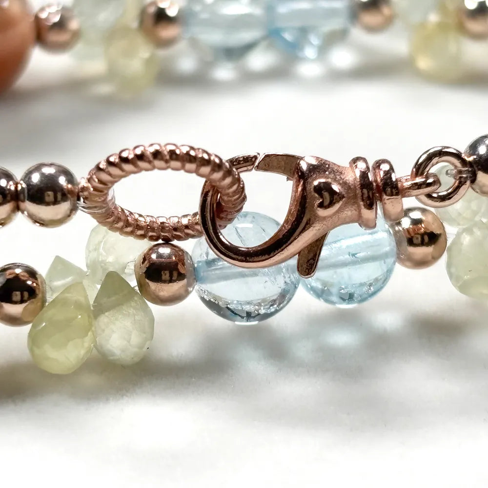 Alashan Agate Charm + Blue Topaz+ Prehnite w/ Freshwater Pearl Dual- Loop Bracelet
