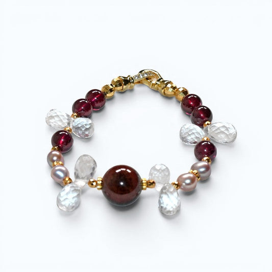 Auralite 23 Charm + Purple Garnet+ Clear Quartz w/ Freshwater Pearl Bracelet