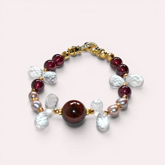 Auralite 23 Charm + Purple Garnet+ Clear Quartz w/ Freshwater Pearl Bracelet