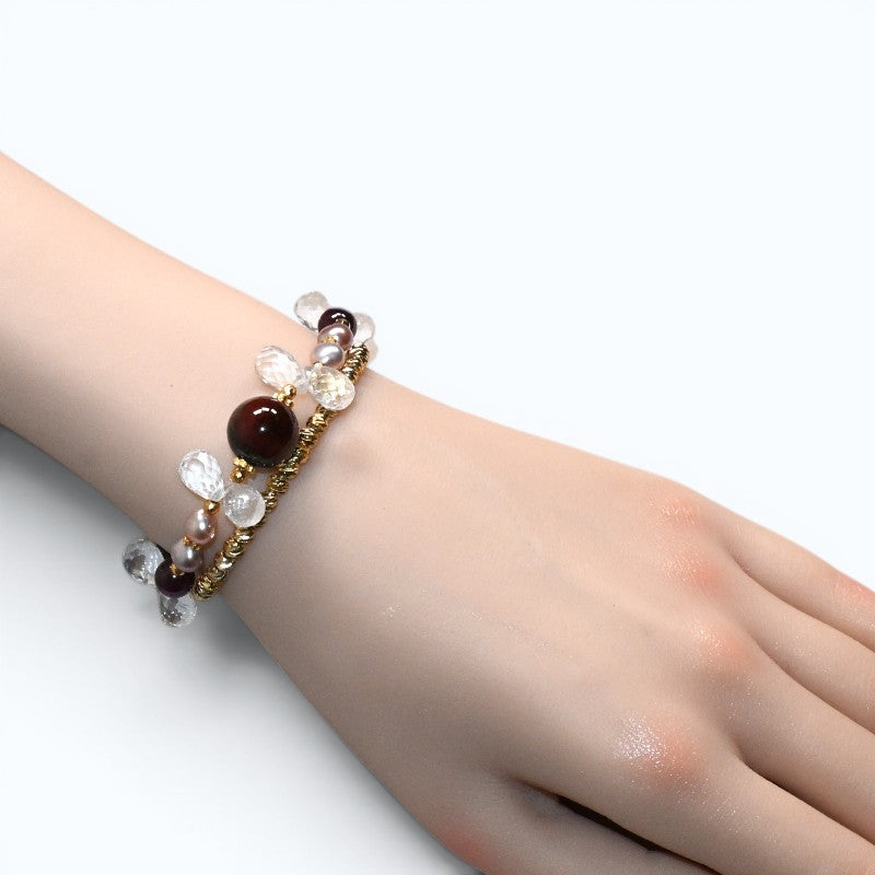 Auralite 23 Charm + Purple Garnet+ Clear Quartz w/ Freshwater Pearl Bracelet