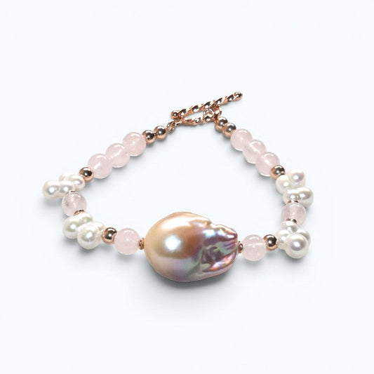 Freshwater Pearl w/ Pink Morganite Quartz Bracelet