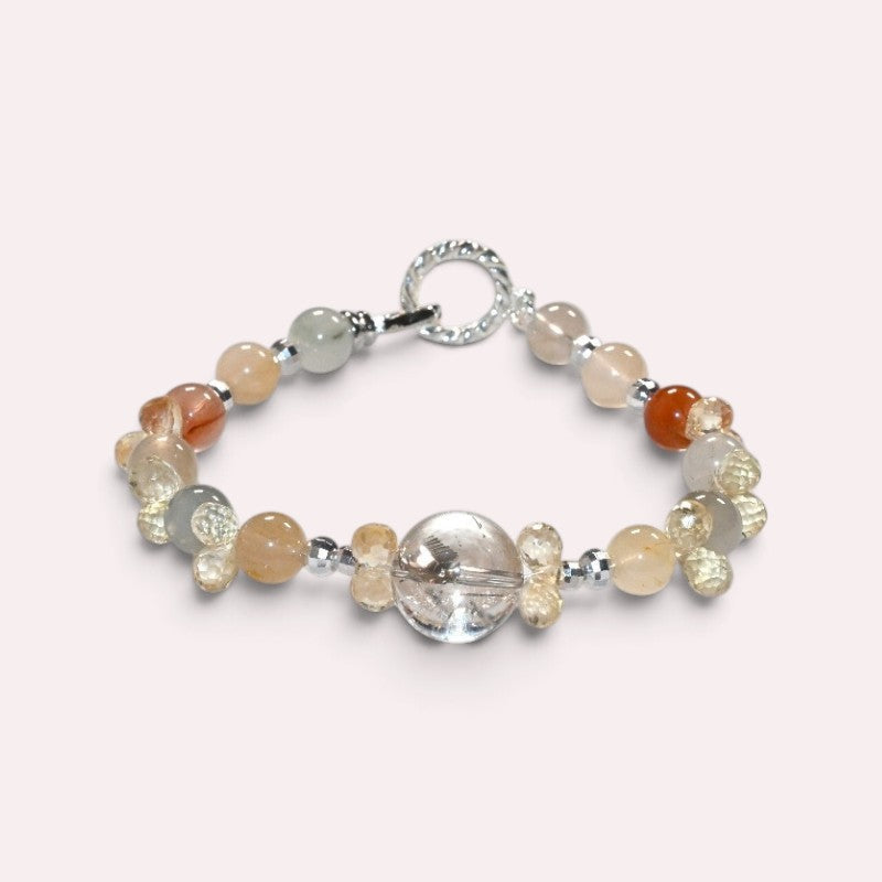 Rainbow Clear Quartz Charm +Rainbow Rabbit Fur Quartz  w/ Citrine Bracelet
