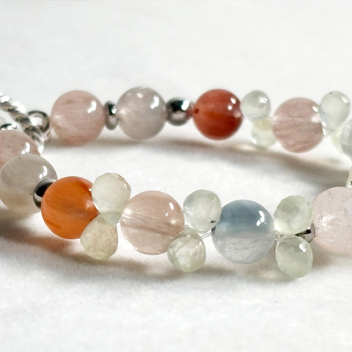 Rutilated Quartz Charm +Rainbow Rabbit Fur Quartz  w/ Prehnite Bracelet