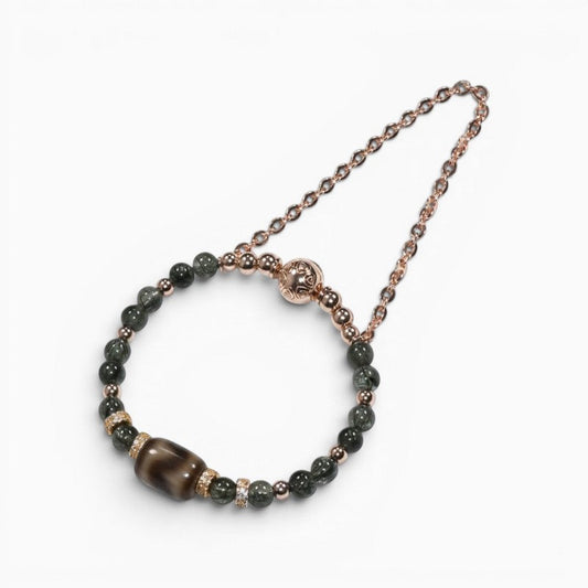 Tiger Tooth Dzi Bead w/ Green Rutilated Quartz Bangle