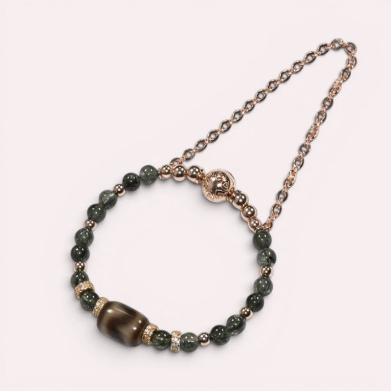 Tiger Tooth Dzi Bead w/ Green Rutilated Quartz Bangle