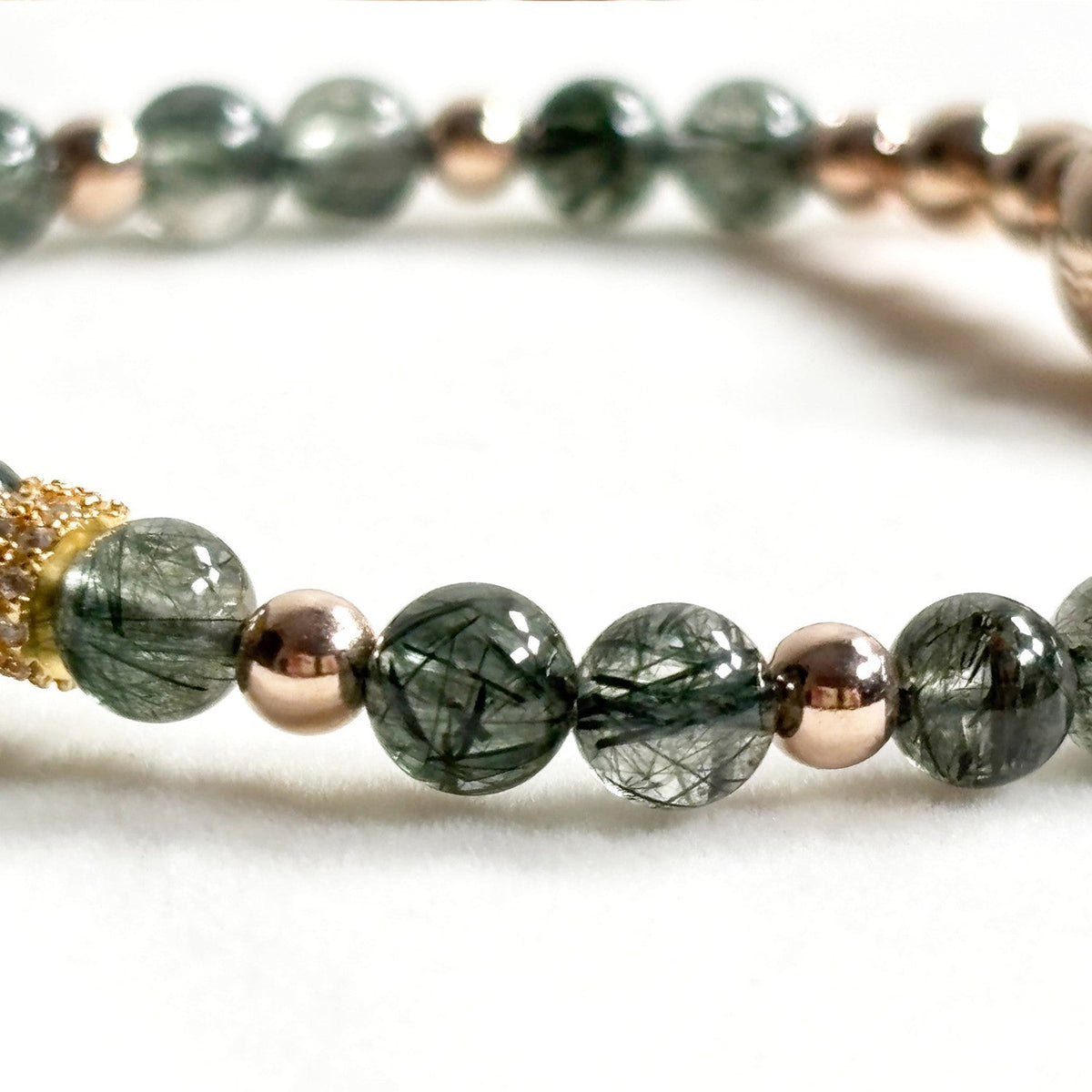 Tiger Tooth Dzi Bead w/ Green Rutilated Quartz Bangle