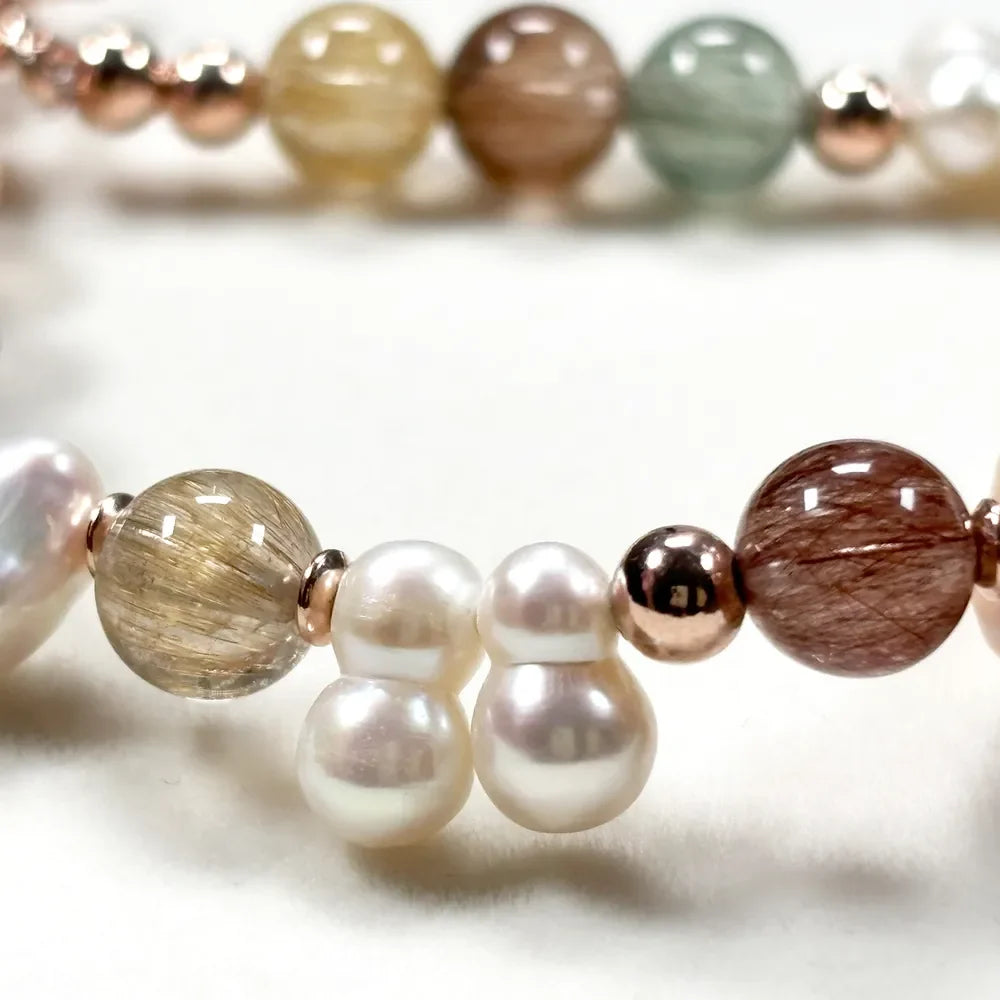 Freshwater Pearl w/ Rainbow Rutilated Quartz Bracelet