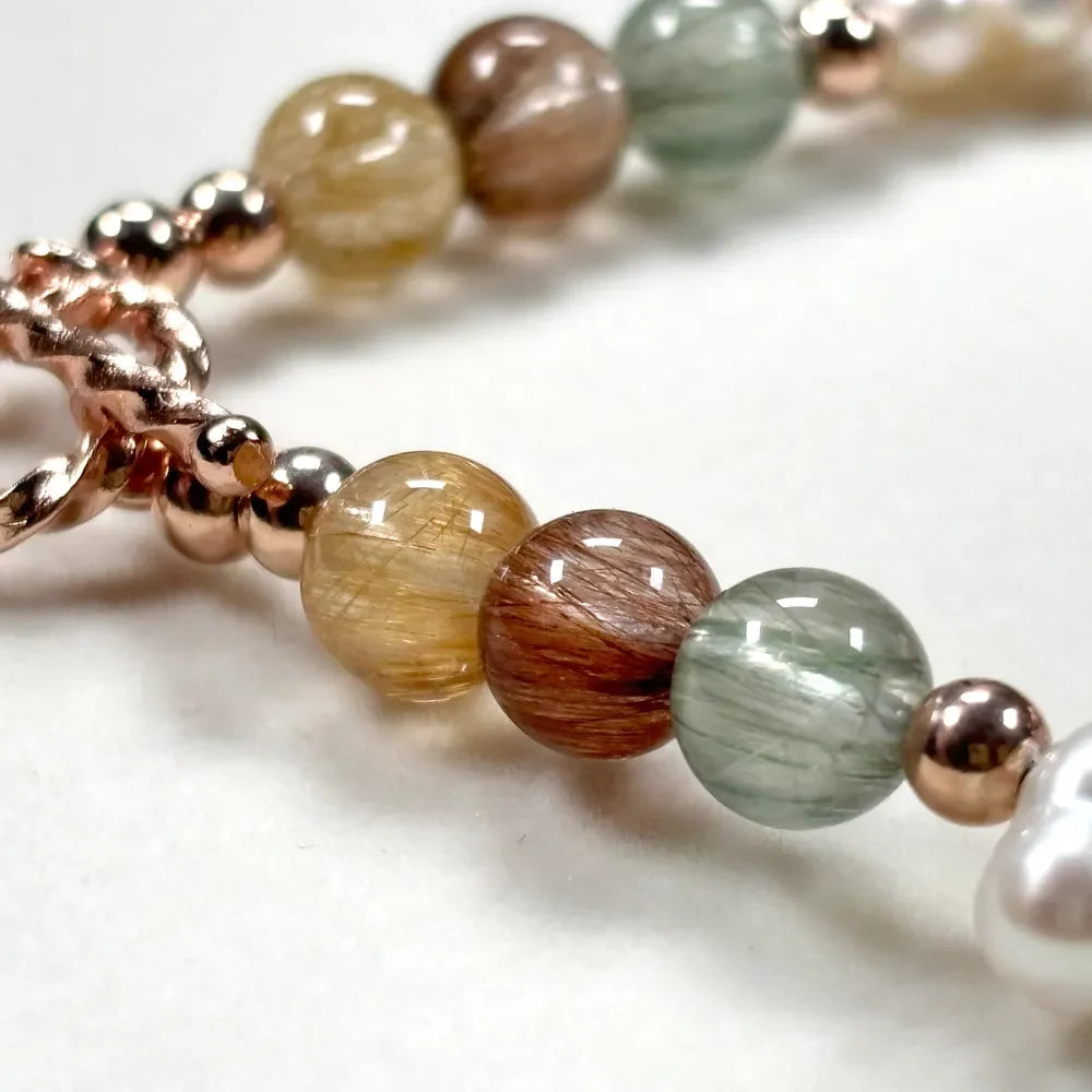 Freshwater Pearl w/ Rainbow Rutilated Quartz Bracelet