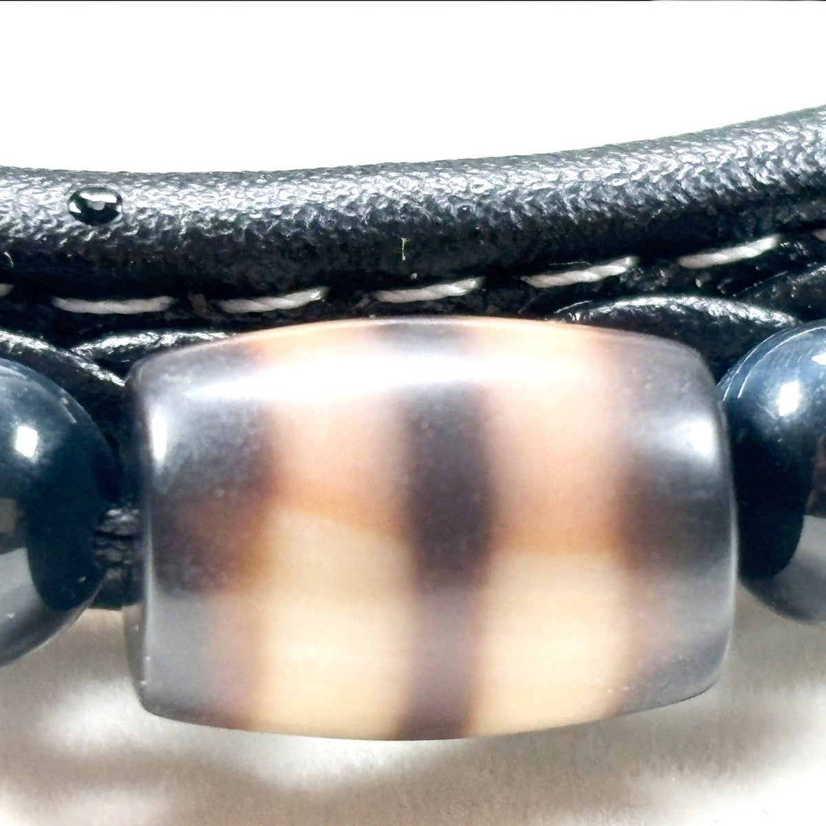 Striped Dzi Bead w/ Leather Bangle