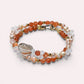 Red Rabbit Fur Quartz + Golden Sunstone+ Moonstone w/ Freshwater Pearl Dual- Loop Bracelet