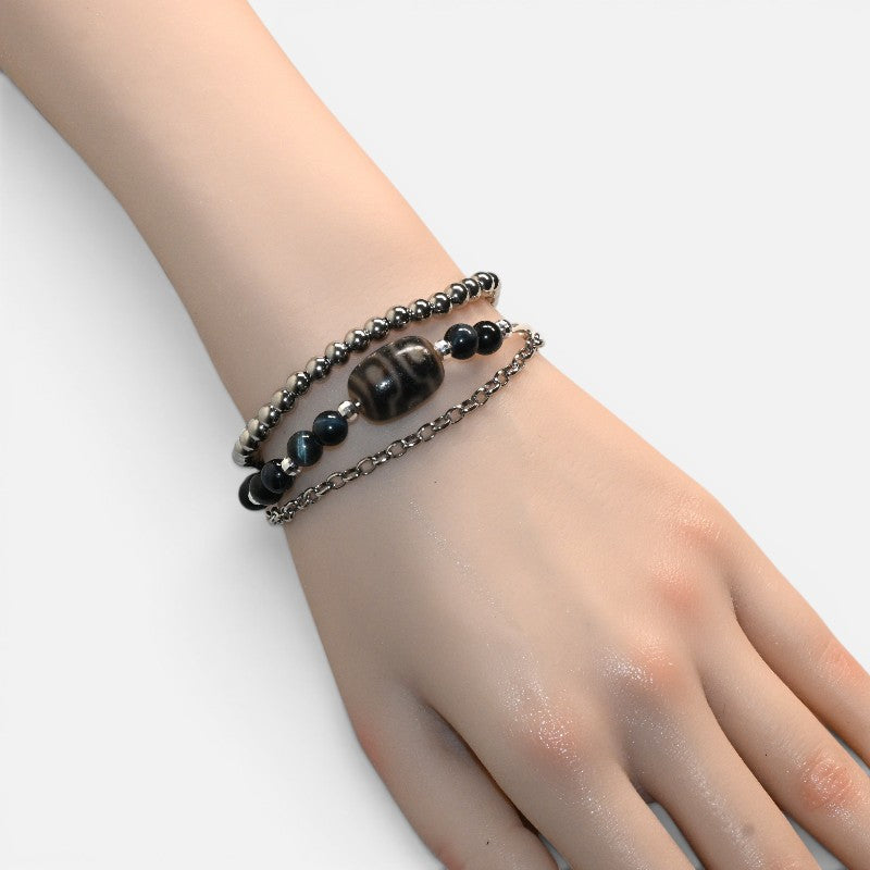 Six Eye Dzi Bead w/ Blue Tiger Eye Bangle