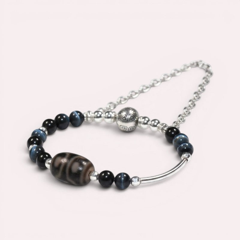 Six Eye Dzi Bead w/ Blue Tiger Eye Bangle