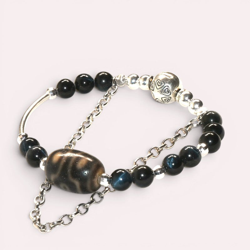 Six Eye Dzi Bead w/ Blue Tiger Eye Bangle