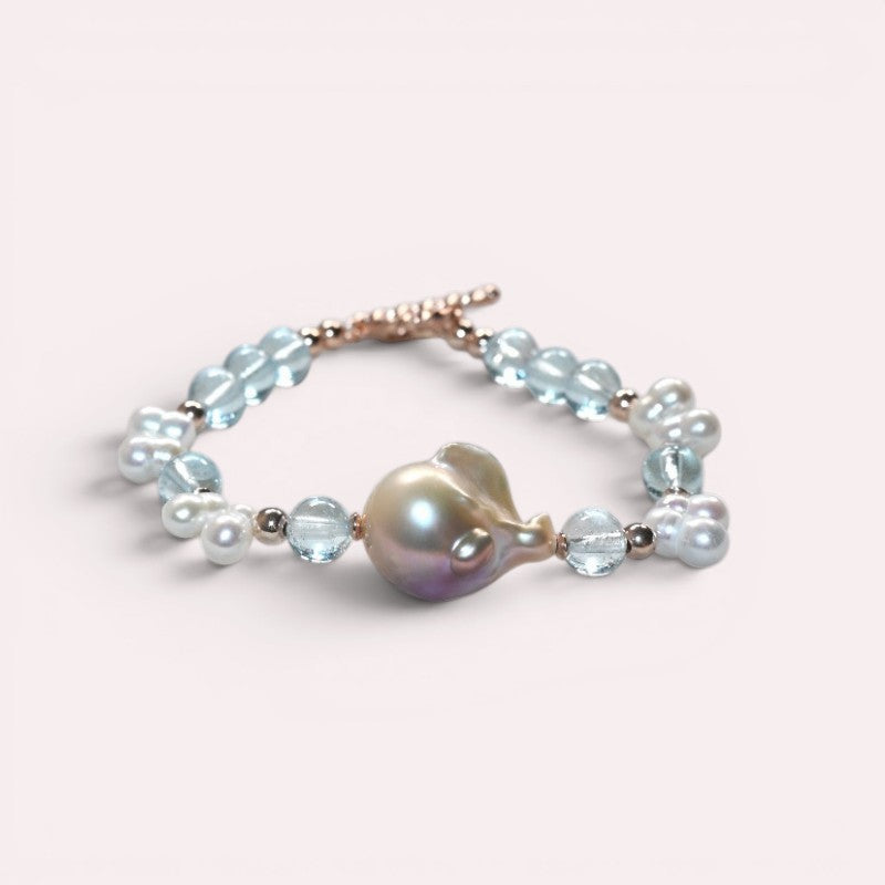 Freshwater Pearl w/ Blue Topaz Bracelet