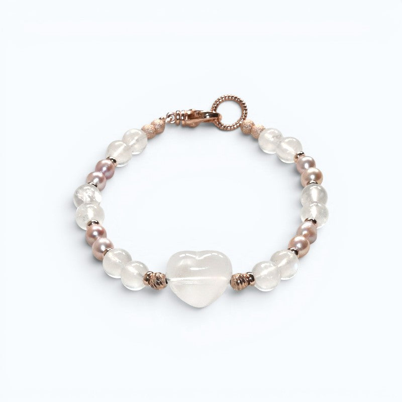 White Phantom Quartz Charm + Moonstone w/ Freshwater Pearl Bracelet