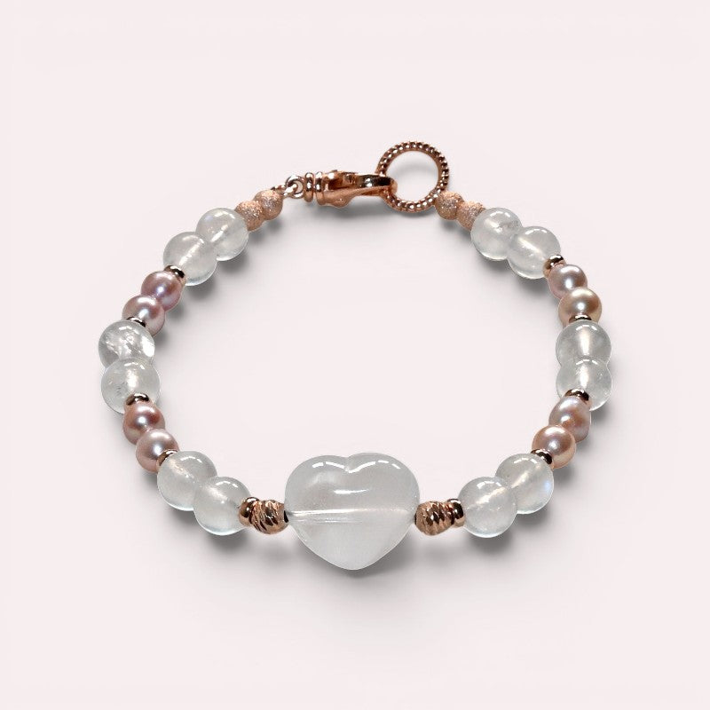 White Phantom Quartz Charm + Moonstone w/ Freshwater Pearl Bracelet