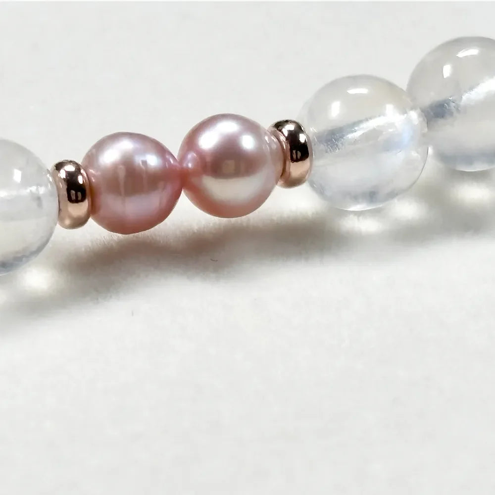 White Phantom Quartz Charm + Moonstone w/ Freshwater Pearl Bracelet