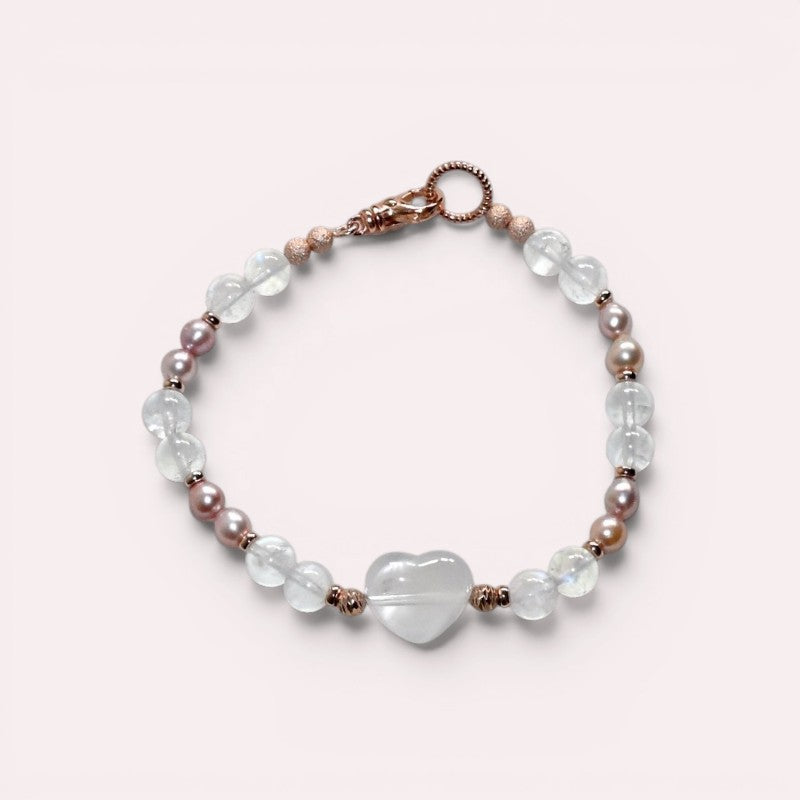 White Phantom Quartz Charm + Moonstone w/ Freshwater Pearl Bracelet