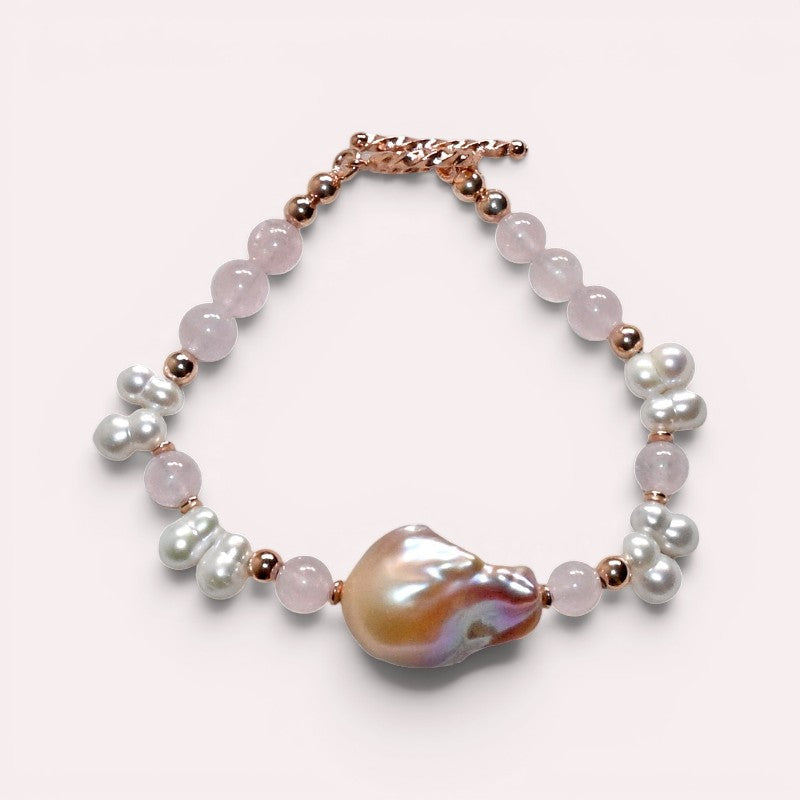 Freshwater Pearl w/ Pink Morganite Quartz Bracelet