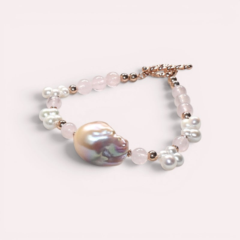 Freshwater Pearl w/ Pink Morganite Quartz Bracelet