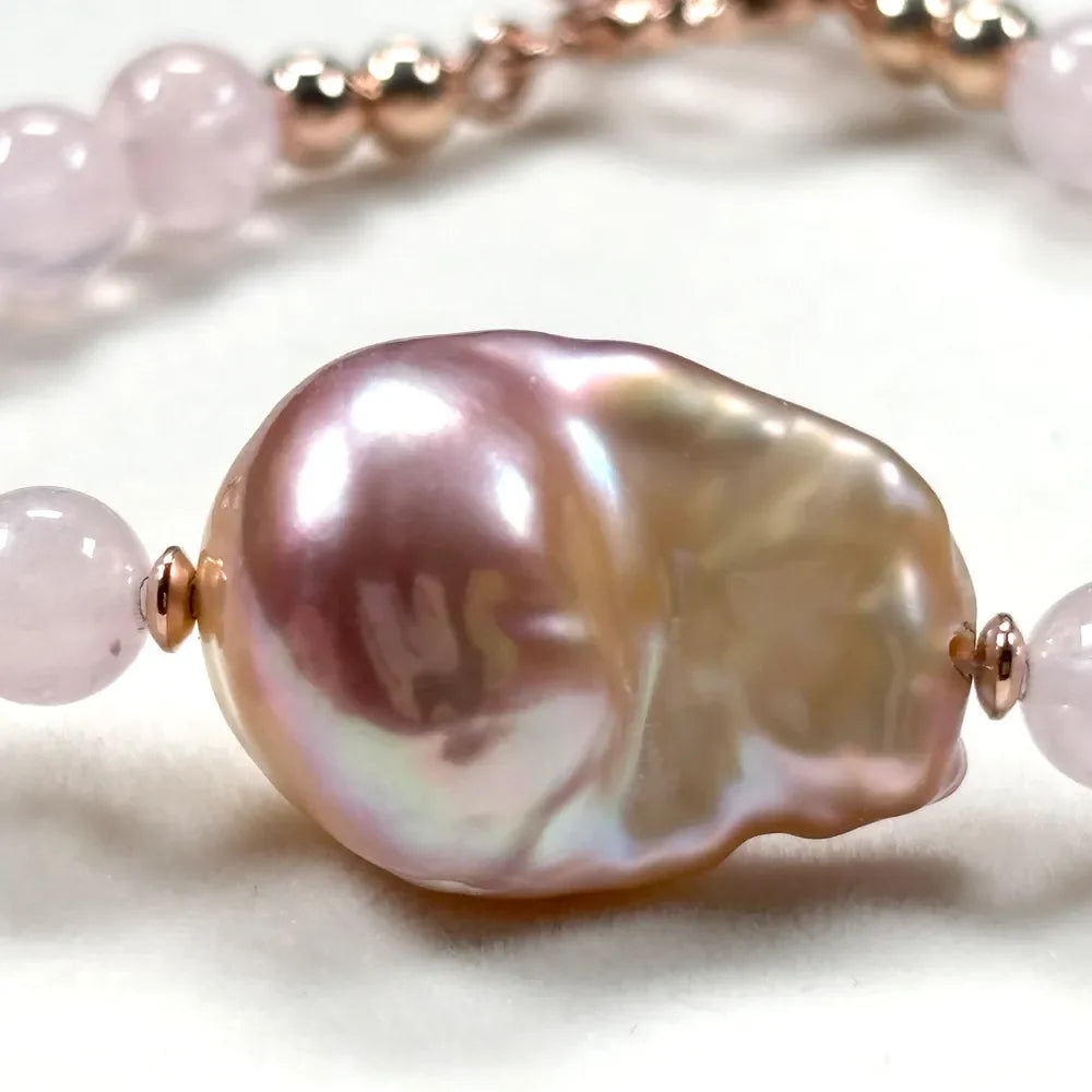 Freshwater Pearl w/ Pink Morganite Quartz Bracelet