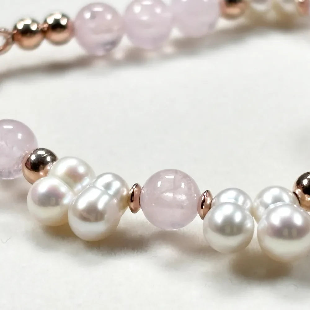 Freshwater Pearl w/ Pink Morganite Quartz Bracelet
