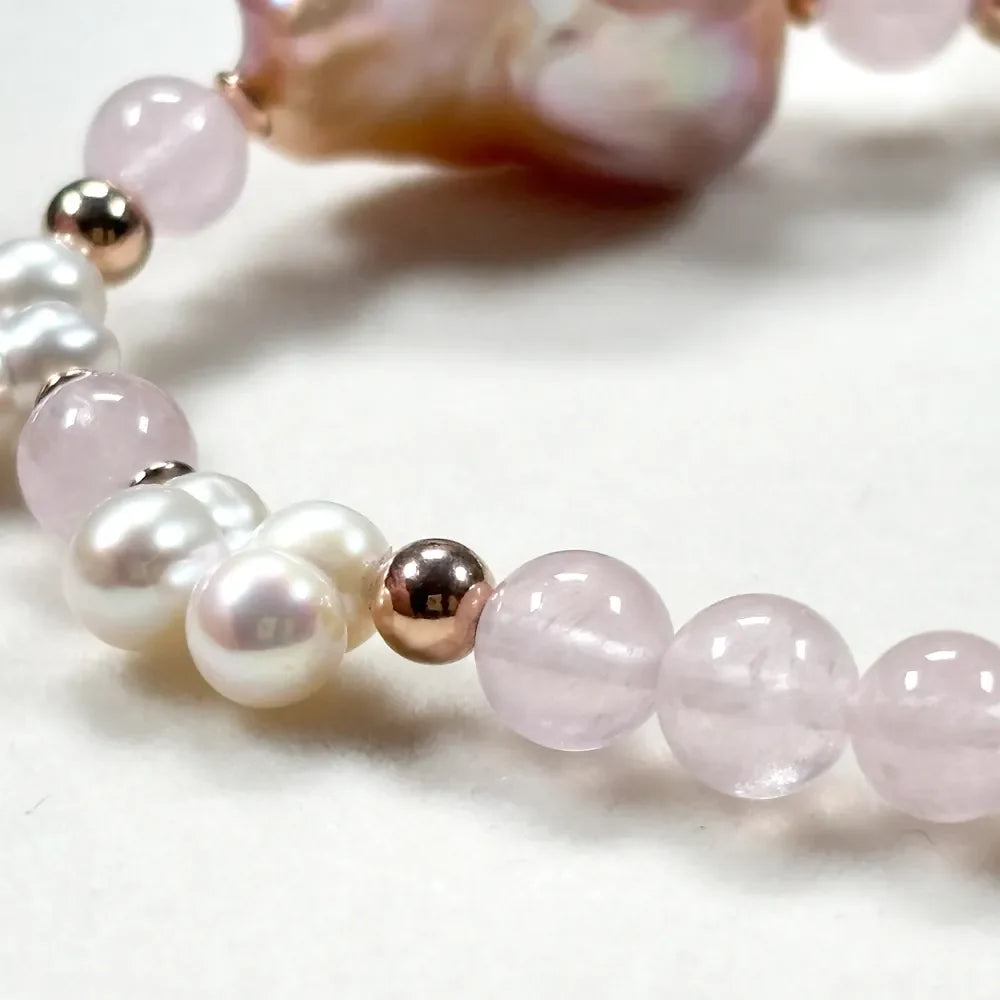 Freshwater Pearl w/ Pink Morganite Quartz Bracelet